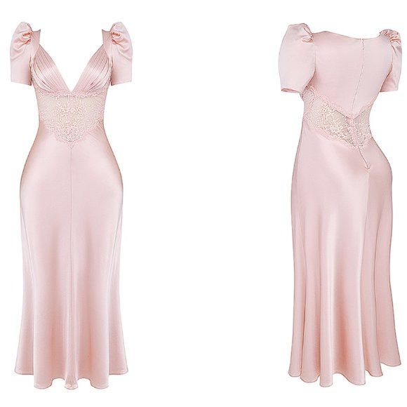 House of CB 'Rafaela' Soft Peach Pure Silk & Lace Dress NWOT - Picture 7 of 11